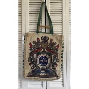 PGA Golf Tote Jute Bag Burlap PGA Official X Large Carry All Bamboo Handles